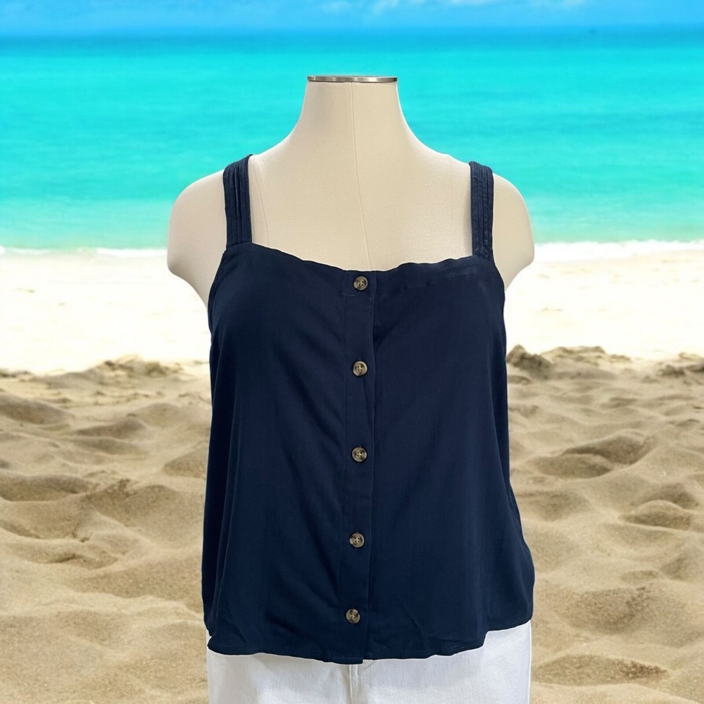 Market & Spruce XXL Navy Blue Button Front Tank Top Sleeveless Summer Casual